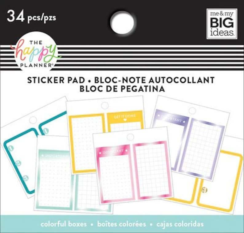Tiny Sticker Pads by Happy Planner Budget 41pc/Productivity 31pc/Faith 41pc/Colorful Boxes 34pc 3 1/2 x 3 3/8-Budget Planning/Daily Work Colorful Boxes 34pc