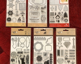 6 Options of Art C Stamps Cut set - 4”x8.5” - Arrows/Tags/Christmas House Miniature/Feathers/Fancy Corners/Diamonds