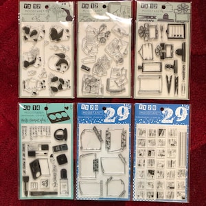 MOODTAPE のクリアスタンプセット 6 種類 - ノート/パンダ/文字/サイン/デイリー/メイクアップ - 11 x 16 cm - カラーリングスタンプ/ミックスメディアスタンプ