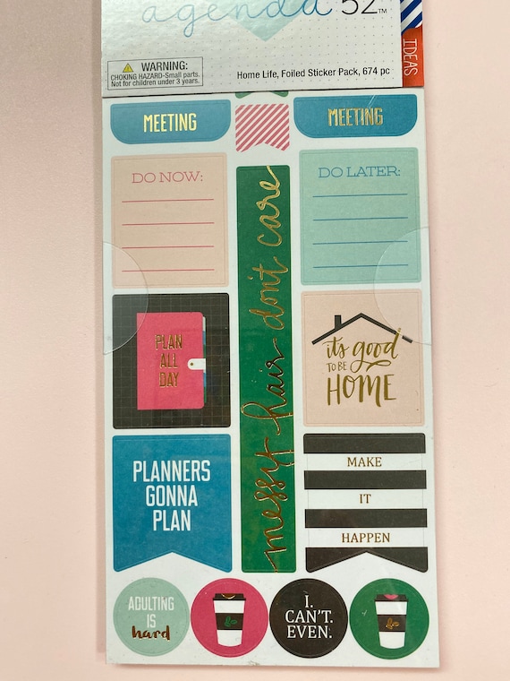 Home Life Foiled Stickers Pack by Agenda 52 the Paper Studio 15 Sheets  Stickers 674pc House Management Themed/planning Stickers 