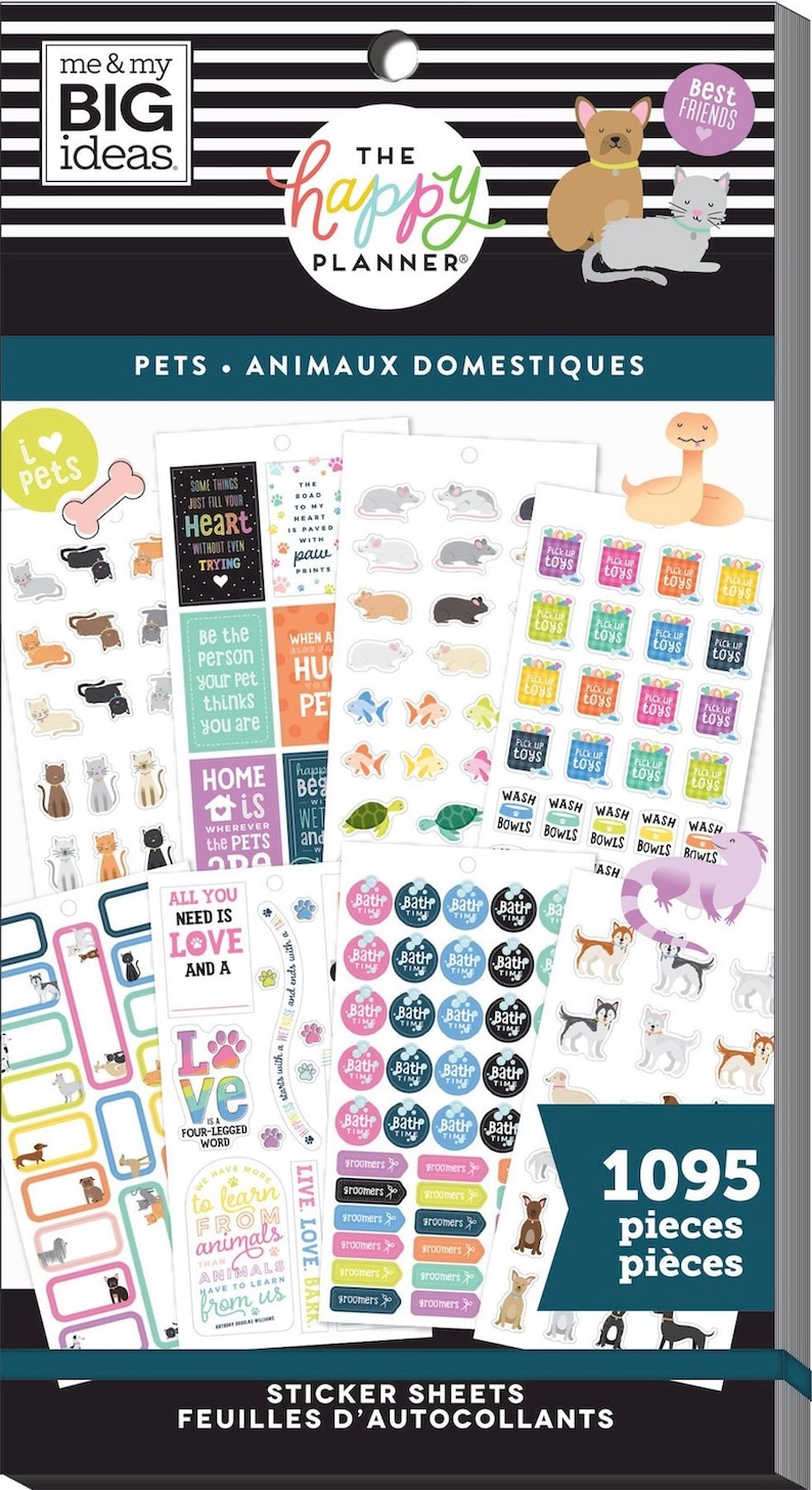 1095 Pets/603 Colorful Leopard/778 Jungle Vibes Happy Planner Value Stickers Books-30 Pages Functional Sticker Sheets-Animals Prints Pets, 1095pc