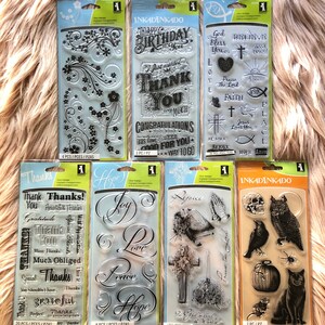 7 opciones de juegos de sellos Inkadinkado: 4"x9"Palabra de agradecimiento/Fe/Halloween