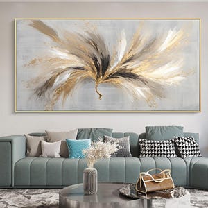 Abstract Gray Gold Florallike Painting,Extra Large Wall Art,Large Textured Paintings,Abstract Acrylic Painting, Minimalist Wall Art for Home
