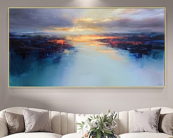 Extra large ocean morning sunset painting on canvas big painting large wall art beige painting cloud painting abstract sea painting