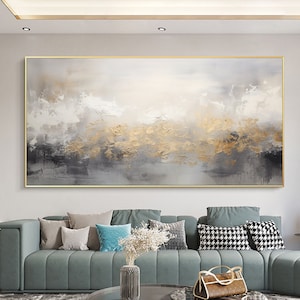 Abstract Gray Gold Oil Painting,Extra Large Wall Art,Large Textured Paintings, Abstract Acrylic Painting, Minimalist Wall Art for Home