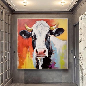Abstract original cow artwork,cow painting on canvas,extra large abstract art,oversized textured painting,animal art,large canvas wall art