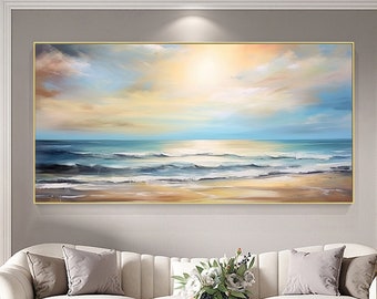 Abstract Minimalist Ocean Painting on Canvas Textured Wall Art Seawaves Art Wabi-Sabi Wall Art Living Room Painting Fashion Room Decor