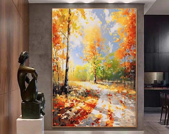 Forrest trees wall art,birch trees painting,abstract landsdcape art,textrued oil painting,Original Oil painting,decorative painting