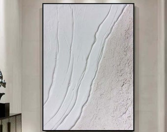 Seawaves Painting,Large White 3D Textured Paintings, Abstract White Painting, White Acrylic Paintings, Minimalist Abstract Wall Art for Home