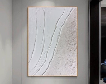 Seawaves Painting,Large White 3D Textured Paintings, Abstract White Painting, White Acrylic Paintings, Minimalist Abstract Wall Art for Home