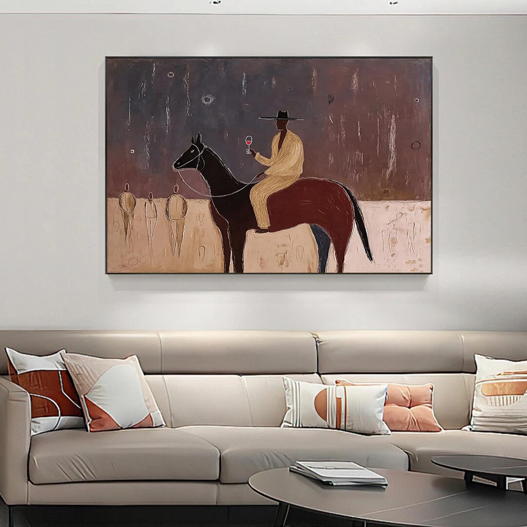 Original Western Cowboy and Horse Oil Painting Japandi Western Conwboy ...