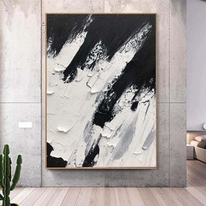 Black And White Painting, Large White Textured Wall Art, Black And White Wall Art, Black And White 3D Abstract Art, Abstract Painting