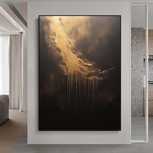 Black And Gold Minimalist Wall Art Large Black Texture Canvas Wall Art  Modern-Classic Art Gold Leaf 3D Texture Painting Wabi-sabi Painting