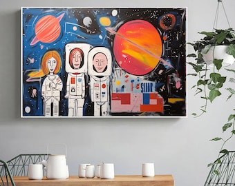 リビングルーム向けの、NASAチームの大きな抽象的な落書きのカラフルな質感のあるストリートキャンバスアート