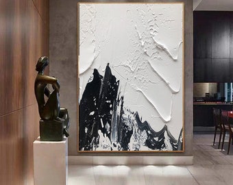 Black textured wall art Black and white Painting Black and white Abstract art Black and white wall art Black  Minimalist abstract painting