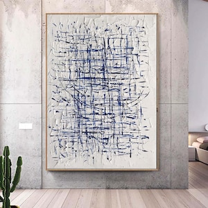 Large Abstract Wall Art White Blue Texture Painting Pattern Minimalist Art  Wall Decor White Texture Art White Minimalist Painting
