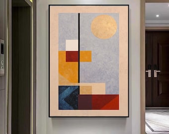 Minimalistisk geometrisk abstrakt målning Handmålad modern originalkonst Storformat texturerad väggkonst Perfekt för heminredning eller present