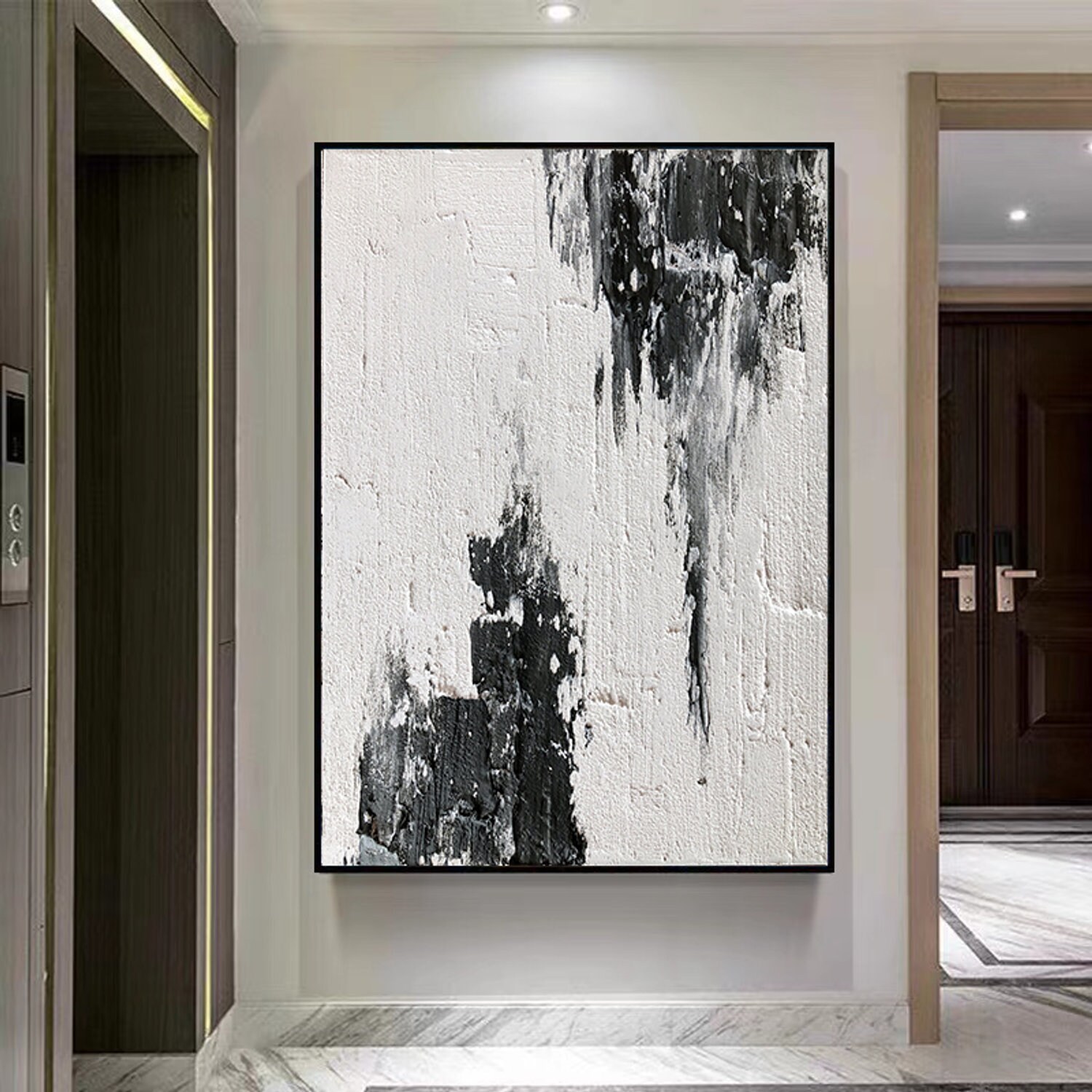 Large Abstract Wall Art Black and White Texture Painting 3D - Etsy