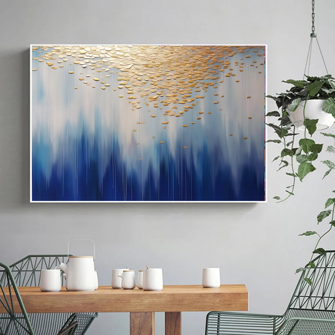 Blue White Gold Abstract Texture Art,extra Large Canvas Oil Painting ...