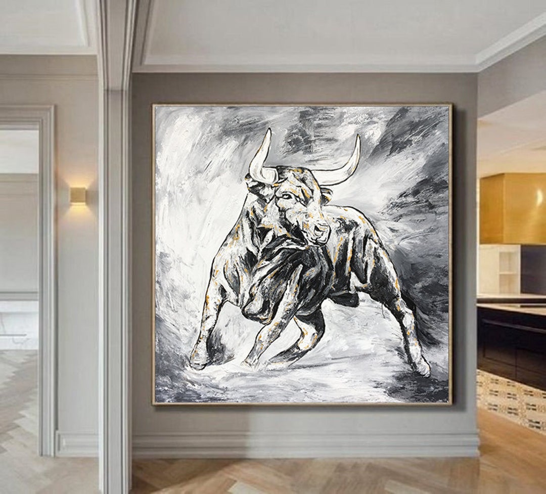 Extra Large Bull Wall Art, Textured Abstract Painting on Canvas ...