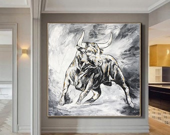 extra large bull wall art, textured abstract painting on canvas,original OX artwork, large canvas wall art, bull painting on canvas,art deco