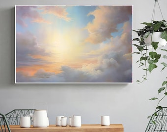 Dipinti astratti con nuvole di cielo, arte murale minimalista, arte murale astratta strutturata extra large, dipinti decorativi moderni, impressionismo astratto