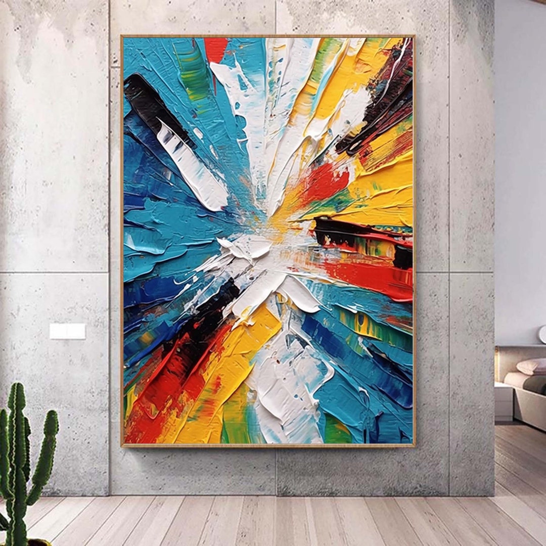 絵画 Acrylic Paint (Abstract Painting) Modern Abstract Colorful Acrylic Painting Blue Yellow Painting on