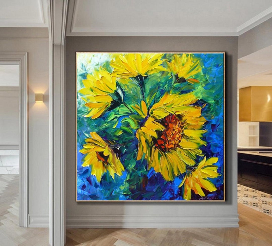 Palette Knife Sunflowers Wall Art,impressionism Floral Painting,large ...
