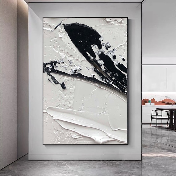 Black and White Textured Painting Geometry Wall Etsy
