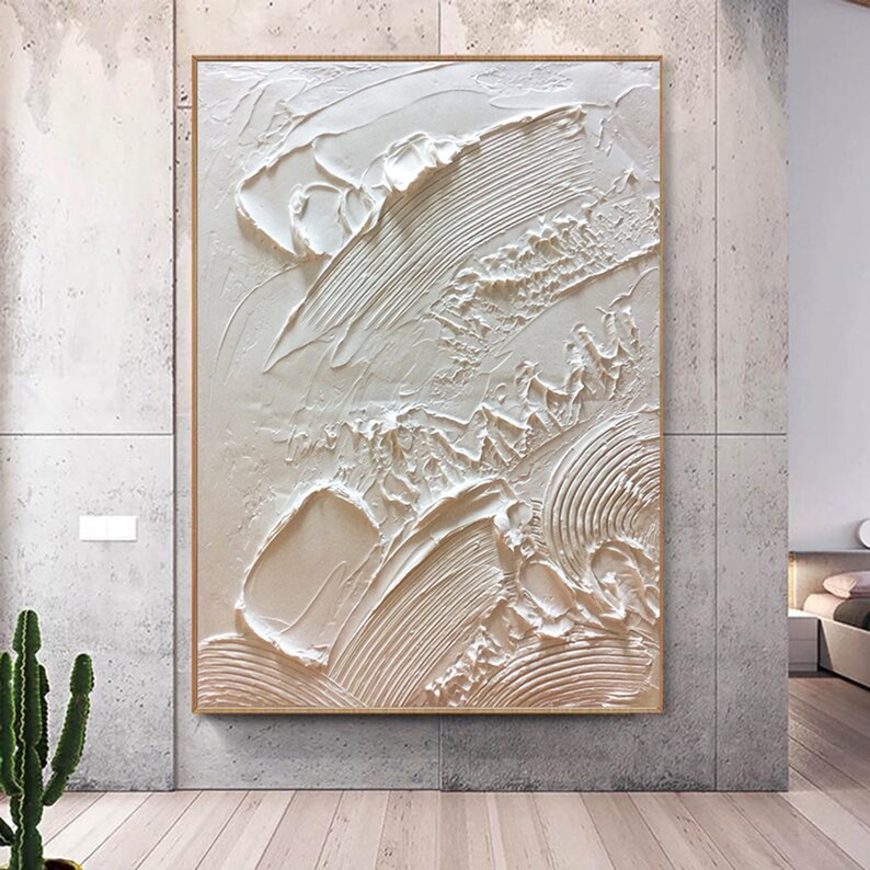 Palette Knife Wall Arttextured Paintingpure White Etsy