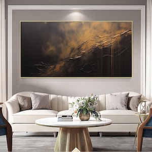 3D Texture Painting Wabi-sabi Painting Large Black Texture Canvas Wall Art Black And Gold Minimalist Wall Art Modern-Classic Art Gold Leaf