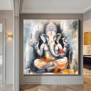 Ganesha Art Painting Extra Large Wall Art Abstract Gray Wall Art Canvas Art Original Artwork Canvas Wall Painting For Living Room