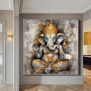 Ganesha Art Painting Extra Large Wall Art Abstract Gray Wall Art Canvas Art Original Artwork Canvas Wall Painting For Living Room