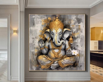 Ganesha Art Painting Extra Large Wall Art Abstract Gray Wall Art Canvas Art Original Artwork Canvas Wall Painting For Living Room
