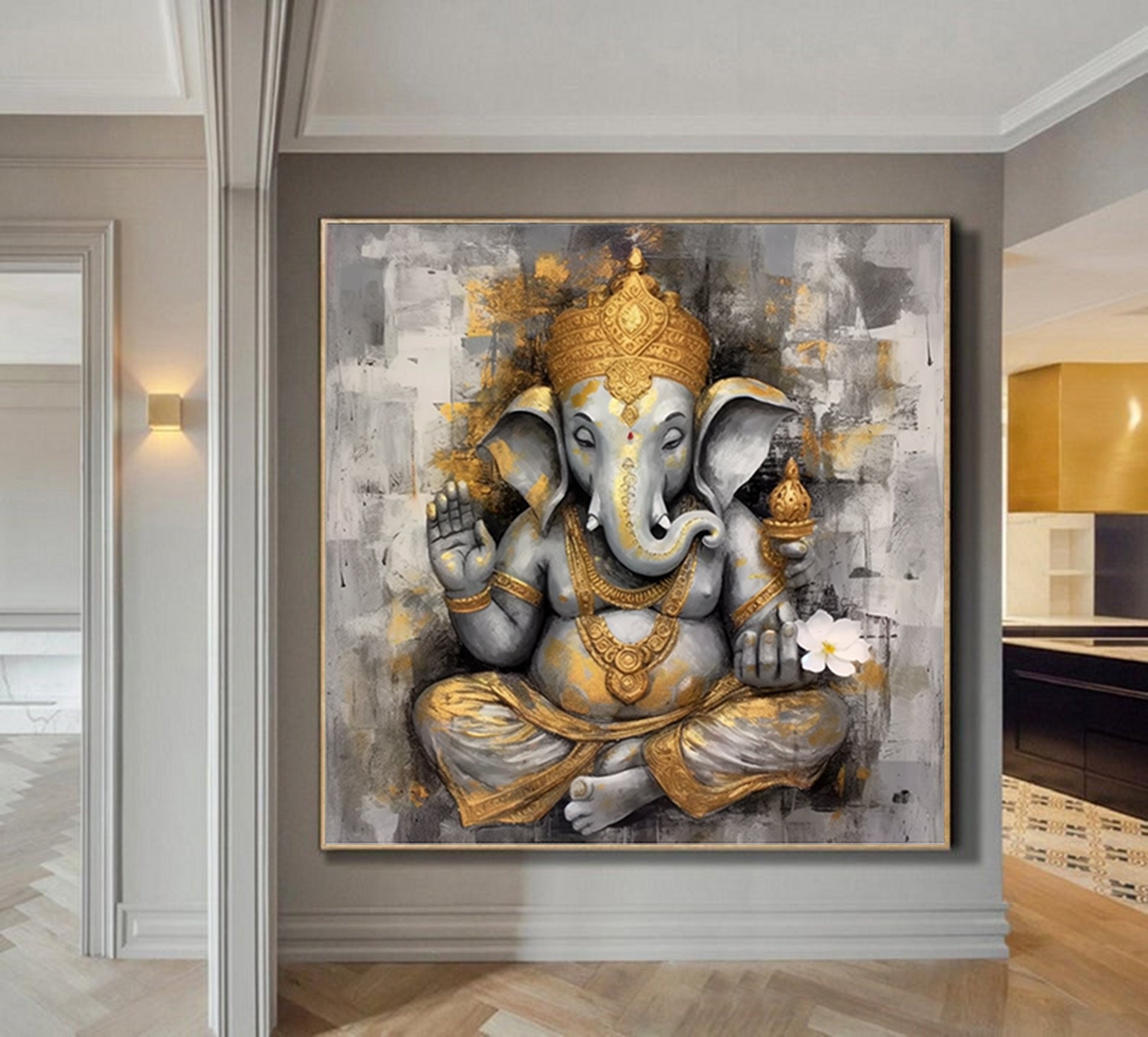 Ganesha Art Painting Extra Large Wall Art Abstract Gray Wall Art