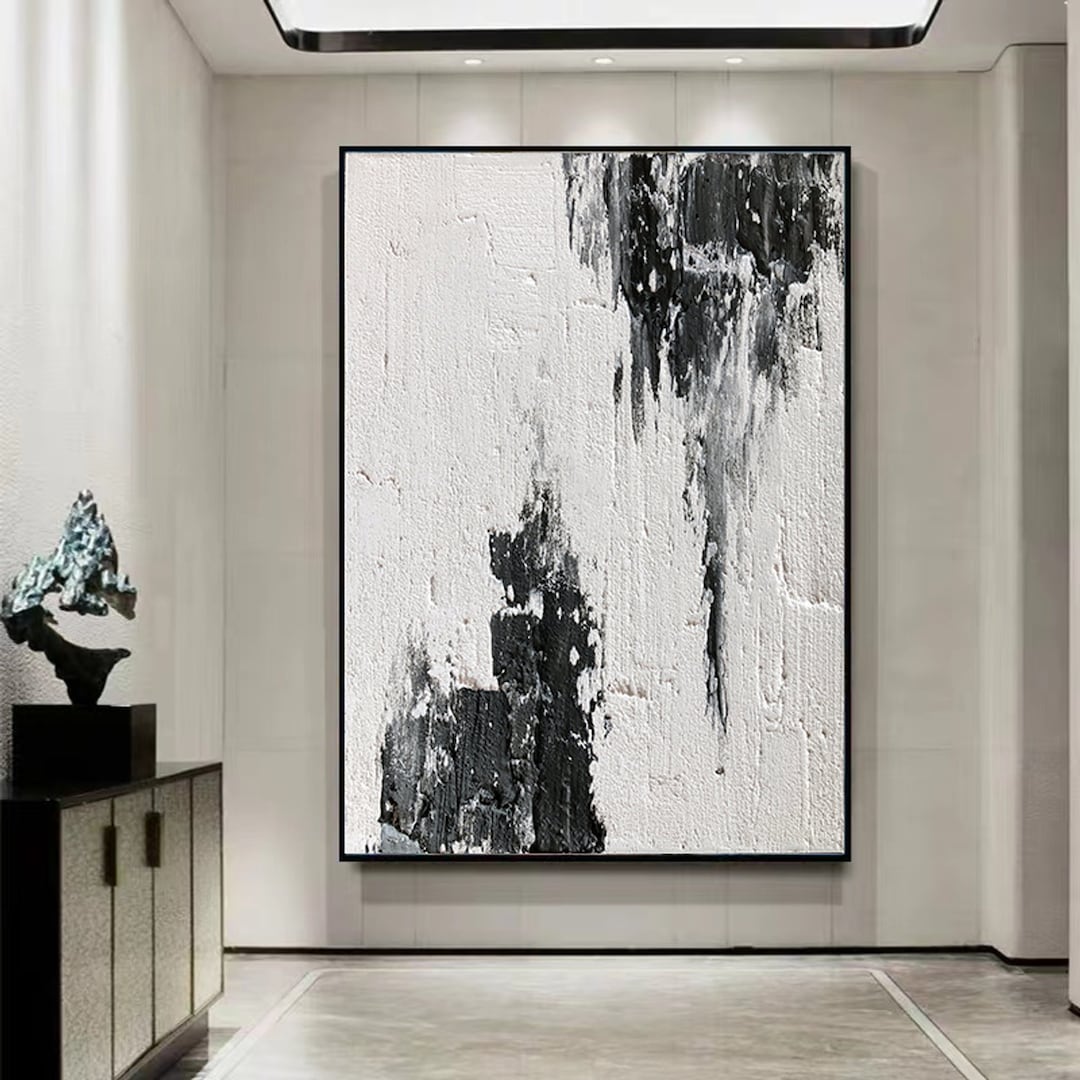 Large Abstract Wall Art Black and White Texture Painting 3D Minimalist ...