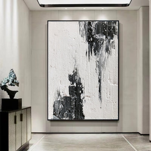 Large Abstract Wall Art Black and White Texture Painting 3D - Etsy