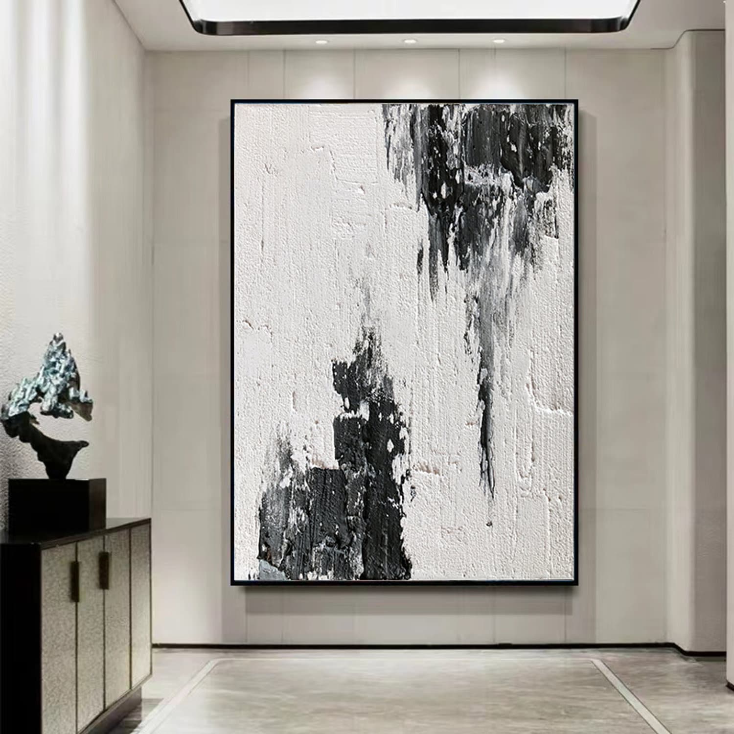 Large Abstract Wall Art Black and White Texture Painting 3D Minimalist ...