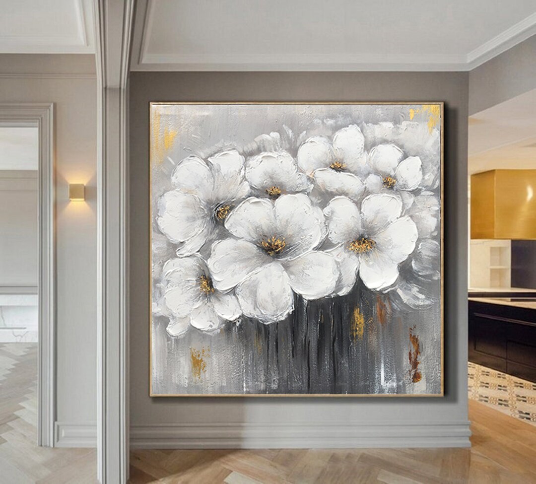 Golden Foil Floral Art Painting Extra Large Wall Art Abstract Etsy