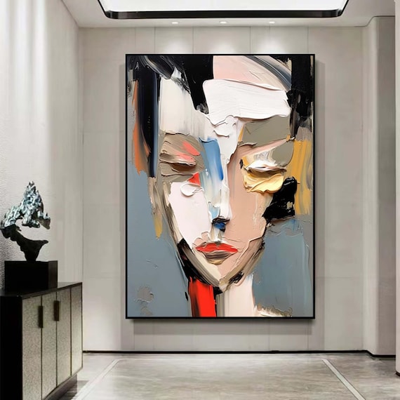 大きな抽象的な女性の絵画、顔のない肖像画、女性の顔のアートワーク