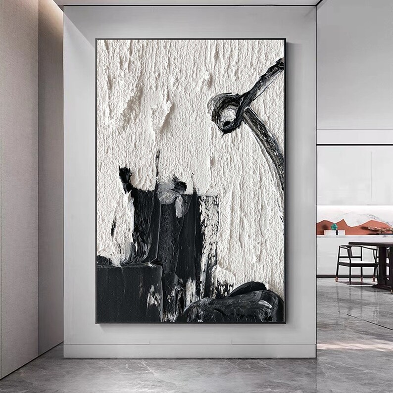 Palette Knife Wall Artblack and White Textured Painting Etsy