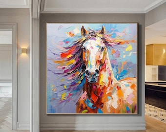Abstracte paard kunst aan de muur, dierlijke abstracte schilderkunst op canvas, extra grote kunst, oversized getextureerde schilderij, dierenkunst, grote canvas kunst aan de muur