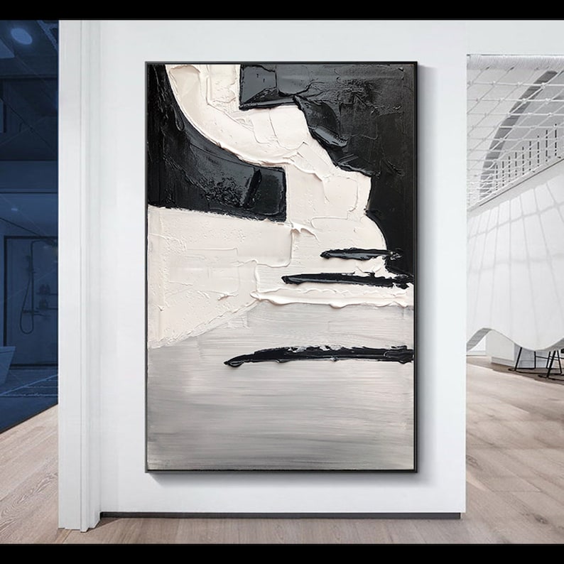 Palette Knife Wall Art,black and White Textured Painting, Minimalist