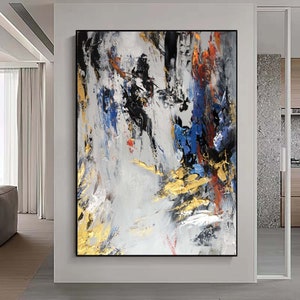 Oversized Abstract,Palette Knife wall art,Gray Blue Painting,Large Colorful 3D Textured Paintings,Colors Painting,Modern Acrylic Paintings