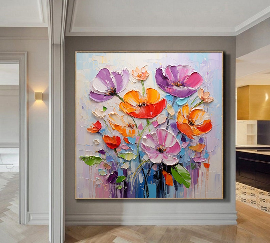 Palette Knife Flowers Wall Art,3d Floral Painting,large Colorful 3D ...