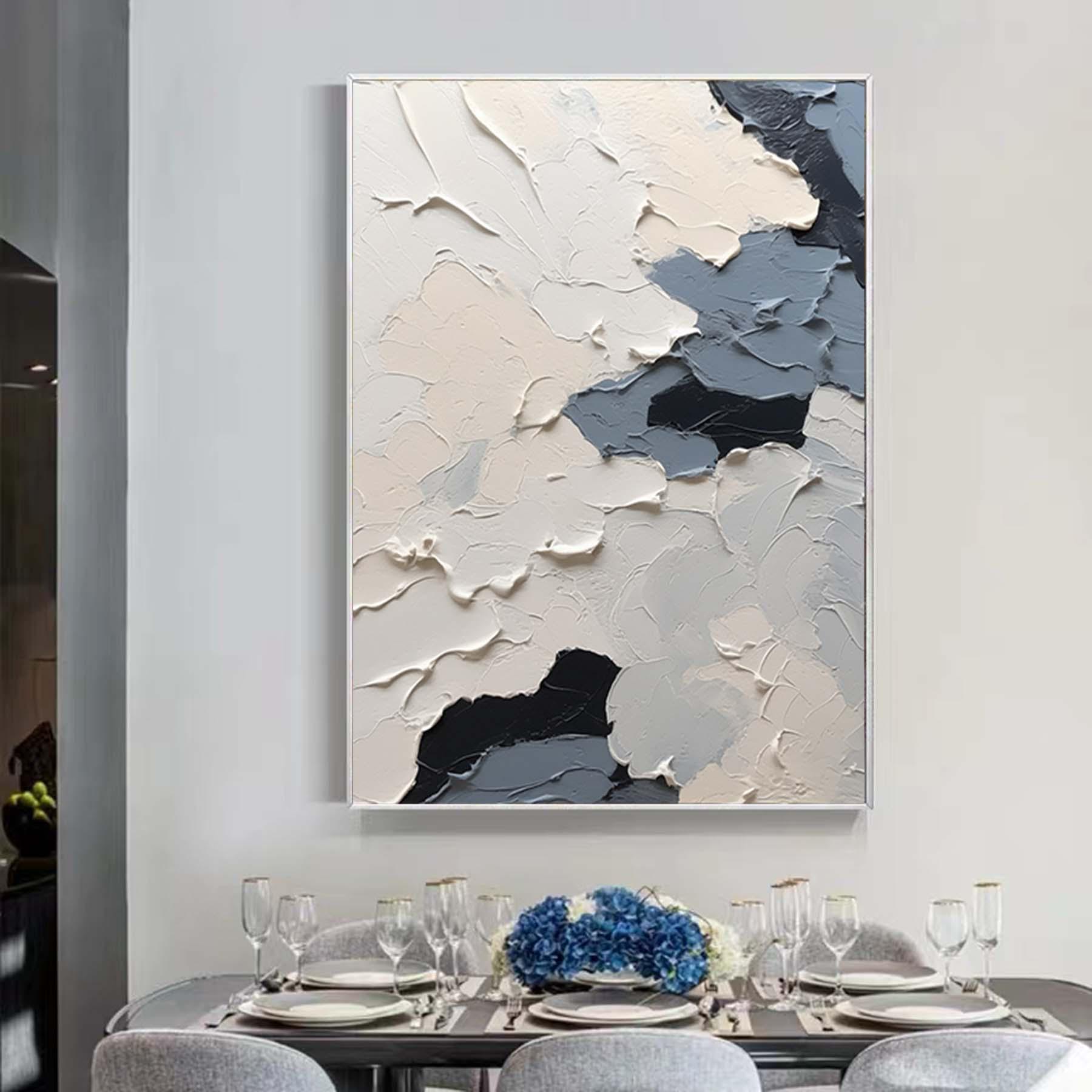 Large Nordic White Abstract, Navy Blue Modern Living Room Abstract