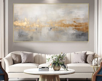 Abstract Gray Gold Oil Painting,Extra Large Wall Art,Large Textured Paintings, Abstract Acrylic Painting, Minimalist Wall Art for Home