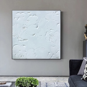 Large Floral Abstract White Painting, White Paintings, White 3D Textured Painting, Modern abstract painting for Living Room, Minimalist Art