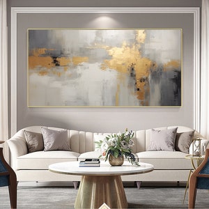 Abstract Gray Gold Oil Painting,Extra Large Wall Art,Large Textured Paintings, Abstract Acrylic Painting, Minimalist Wall Art for Home
