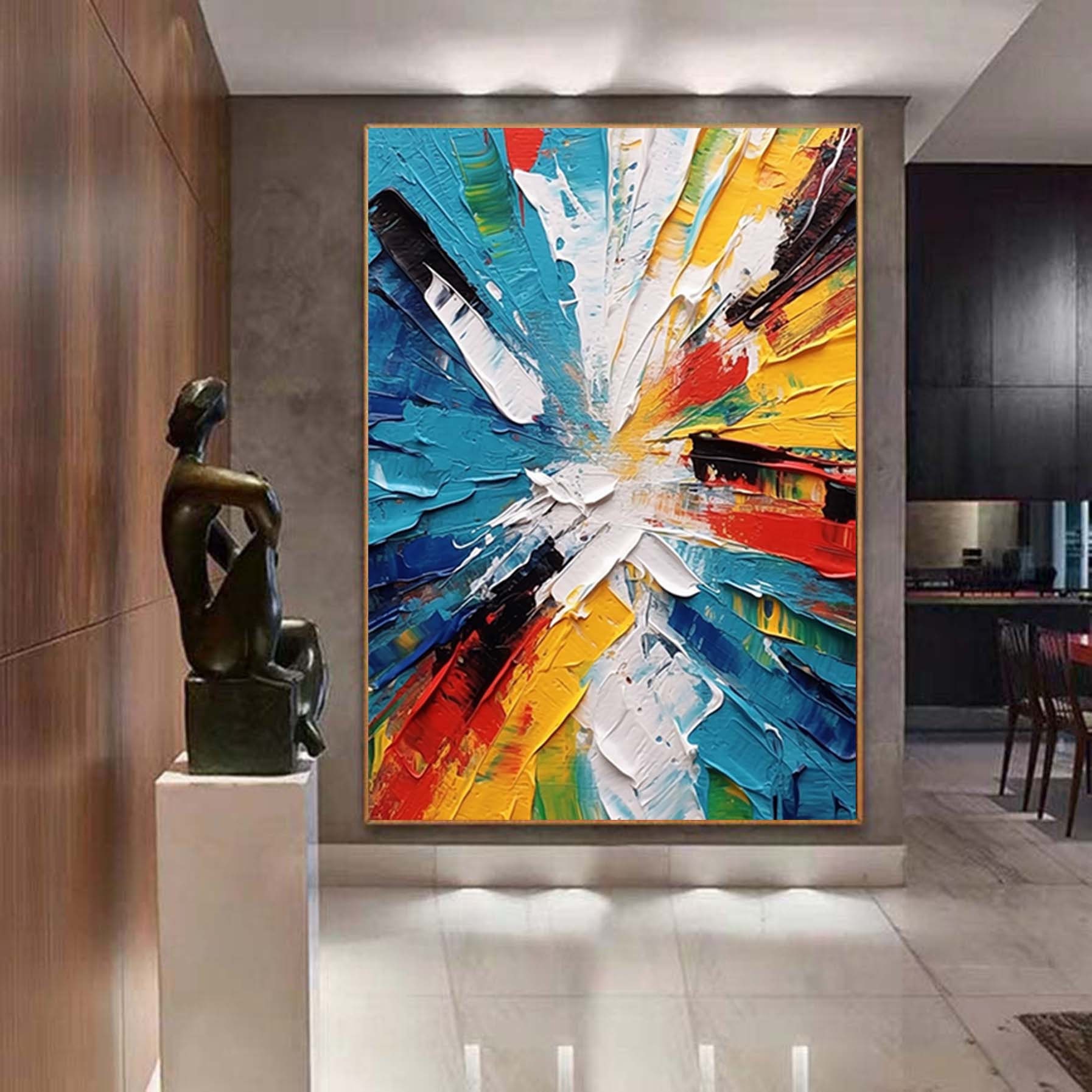 Modern Abstract Colorful Acrylic Painting Blue Yellow Painting on ...